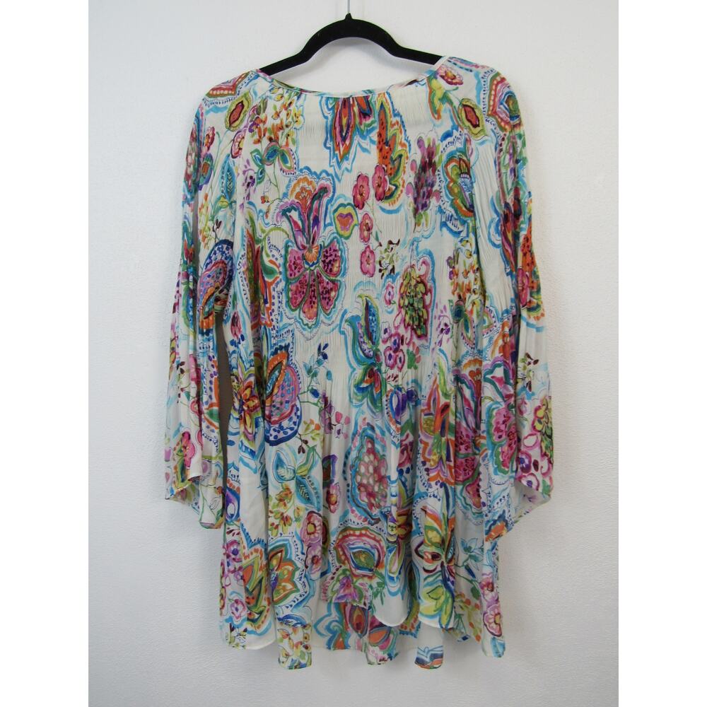 Spense 1X Semi Sheer White Blouse Multi Colored Floral Print Boho Flowy - Picture 5 of 5